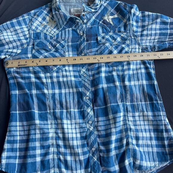 Schmidt Workwear Shirt Womens XL Plaid Western Pearl Snap Bird Embroidered - Picture 8 of 9